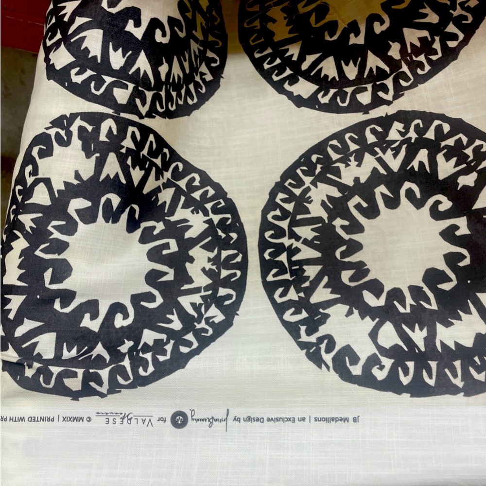 Justina Blakeney Fabric Vintage, Valdese  J B Medallions Off White Black By yard